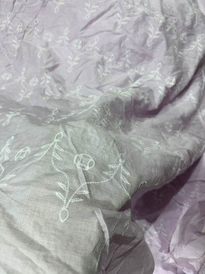 Buy Cotton Hakoba Lavender Baby Flower  Embroidery Fabric