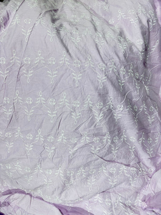 Buy Cotton Hakoba Lavender Baby Flower  Embroidery Fabric